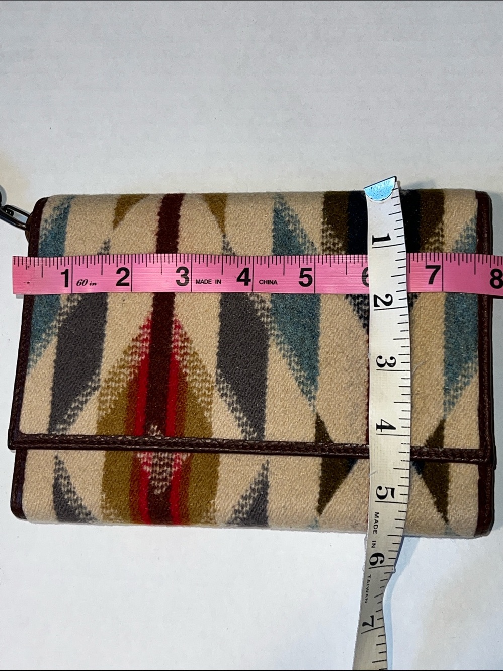 Pendleton Southwestern Wyeth Trail Wristlet Jacquard Wool Brown leather Trim - Picture 11 of 14
